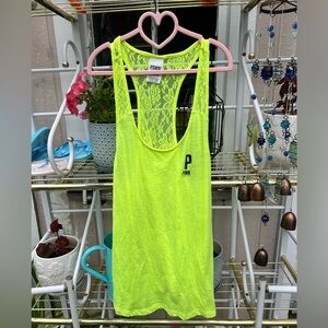 Victoria Secret PINK- Neon yellow lace tank top